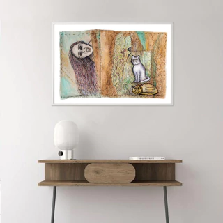 Nora Kimelman. Juguemos en el bosque: Gatos con intenciones, 37 x 57 cm
