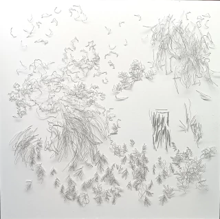 Ana Campanella. Paisaje en monocromo, 100 x 100 cm.