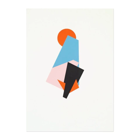 Laura Saint-Agne. Naranja, celeste, rosa y negro, 100 x 70 cm