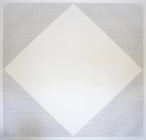 Barbara Kaplan. Valor de gris/cuadrado blanco, 150 x 150 cm