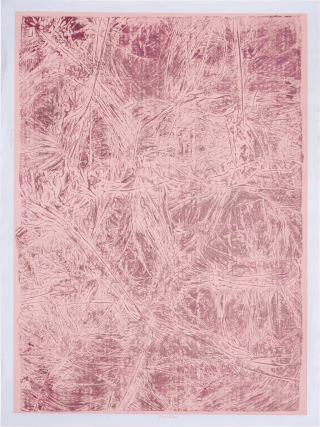 Gaspar Acebo. Casi allover, rosa y dorado sobre rosa, 74 x 54 cm
