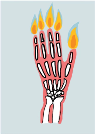 Maximiliano Bellmann. Mano huesos llama, 170 x 120 cm