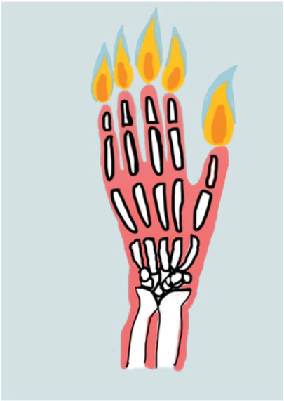 Maximiliano Bellmann. Mano huesos llama, 170 x 120 cm