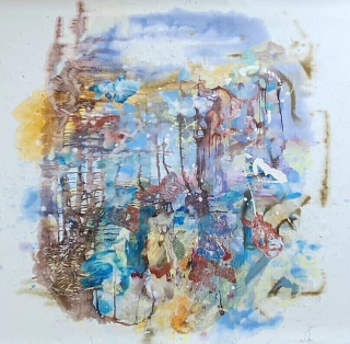 Dolores Castaño. Todos los caminos buscan el charco, 136 cm x 137 cm