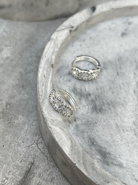 Argollas cadena con micropave de acero blanco (par)