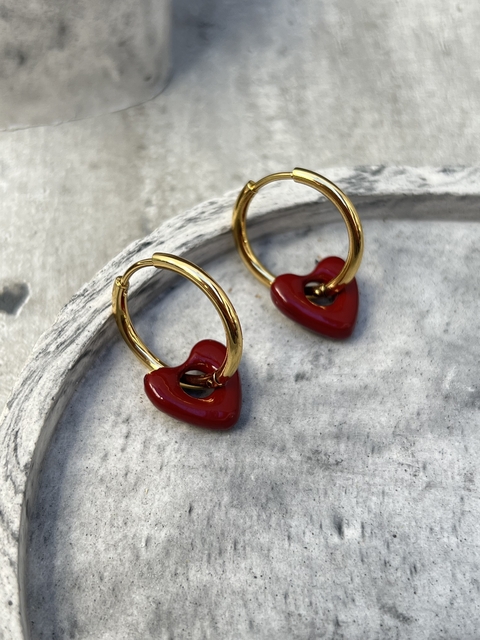 Argollas Amelie golden rojo de acero (par)