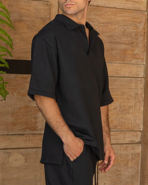 Chomba Rústico Piqué Negro - comprar online