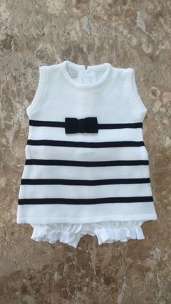 Vestido Trapézio Curto Branco e Preto - Baby Fio Tricot Infantil