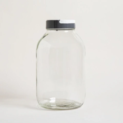 Frasco de Vidrio con Tapa de Plastico Gris y Agarre Blanco 5000 ml