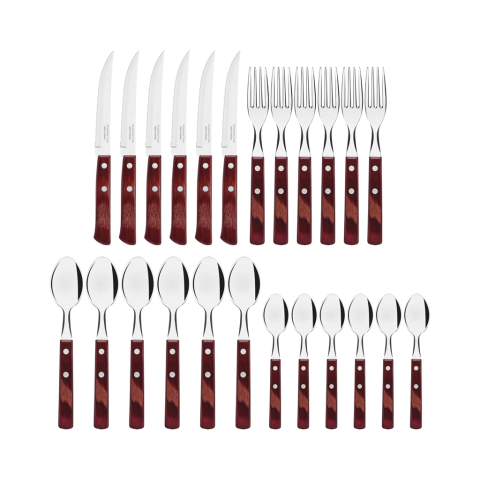 Set x 24 Cubiertos Acero Inoxidable Mango Madera Polywood Tramontina