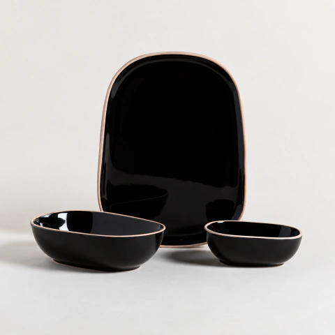 Vajilla X18 Piezas Cerámica Negro Zarzis