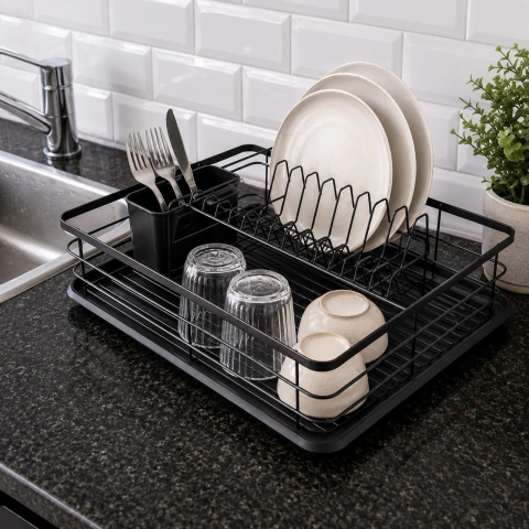 Secaplato Escurridor De Platos Con Bandeja Negro