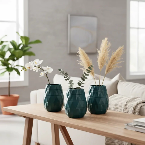 Florero Nordico Geo Facet Moderno Minimalista Deco Set X3 - Moderno Bazar
