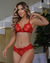 Conjunto Louise Tule Bordado Aro Inteiro Tule Bordado Fio Duplo Drapeada Vermelho