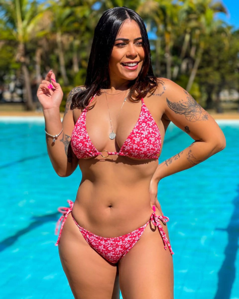 Biquíni Lolla Cortininha Bojo Removível e Calcinha de Amarrar Floral Vermelho