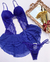 Espartilho Boneca com Bojo Renda Floral Sainha Sexy Fio Regulavéis Azul Royal