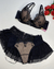 Conjunto 3 Peças Louise Tule Bordado Aro Inteiro Tule Bordado Fio Duplo Drapeada Preto