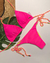 Biquini Rolitê Cortininha com Bojo Calcinha de Amarrar Semi Fio Rosa Neon