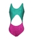 Maiô Duas Cores Hot Pants sem Bojo com Laço Frontal Pink e Verde Água