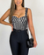 Cropped Sofia Casual Estruturado com Bojo Xadrez Preto