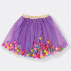 Saia Tule Pompom Lilás - comprar online