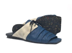 Flat Enrugadinha, couro soft safira com mármore, sola borracha reciclada com saltinho, ref. 014.807. SOB ENCOMENDA na internet