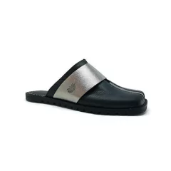 Mule Élégant, couro soft preto e couro metalizado ônix, sola TR preta. Ref. 017.1612. SOB ENCOMENDA