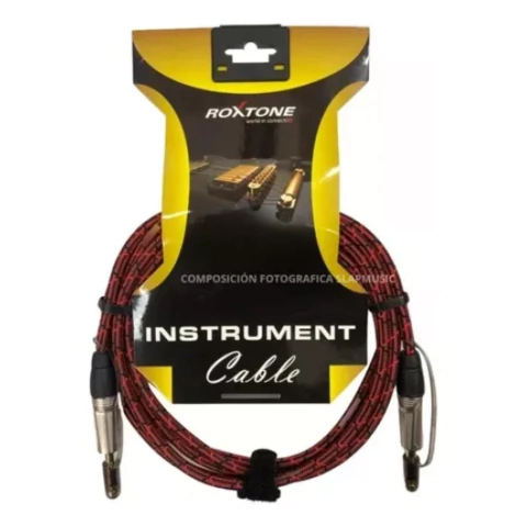 Cable para instrumentos Roxtone TGJJ300L6Nº8, plug/plug mono de 6 metros, de tela color rojo y negro