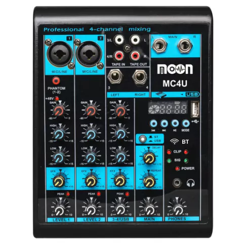 Consola Mixer 4 canales Moon MC4U wireless, con efectos, USB y bluetooth