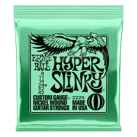 Cuerdas Ernie Ball 2229 para guitarra eléctrica Hyper Slinky entorchadas en níquel, calibre 8-42 - comprar online
