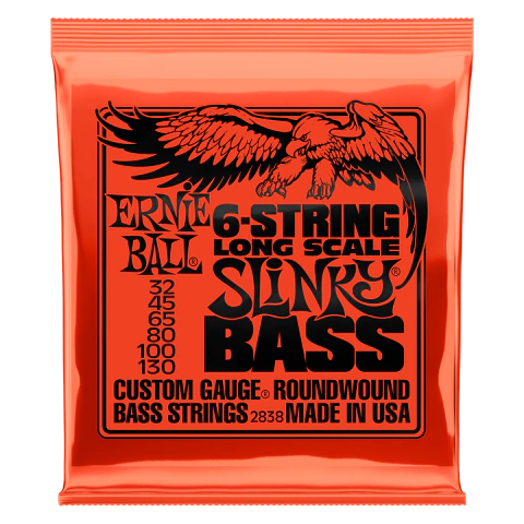 Cuerdas Ernie Ball 2838 para bajo eléctrico de 6 cuerdas de escala larga Slinky de níquel entorchado, calibre 32-130 - comprar online