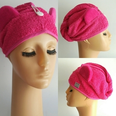 TURBANTE PANDA FUCSIA EN TOALLA DE ALGODÓN