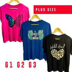 ,KIT com 3 Blusas PLUS SIZE Soltinha com Desenho