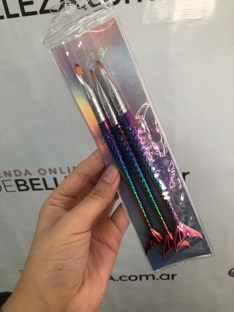 Pinceles cola de pez gel manicuria x3