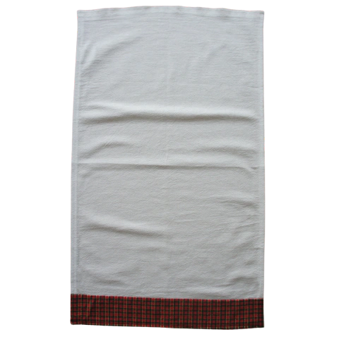 Pano de Prato Branco com Barrado Natalino Xadrez Vermelho (38x66 cm) - 100% Algodão