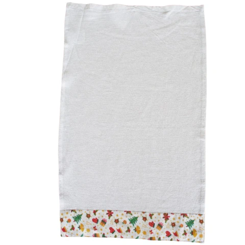 Pano de Prato Branco com Barrado Festa Natalina (38x66 cm) - 100% Algodão