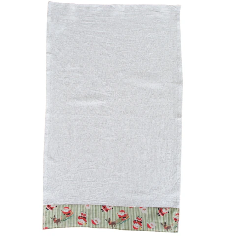 Pano de Prato Branco com Barrado Papai Noel (38x66 cm) - 100% Algodão