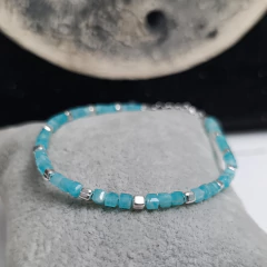Pulsera cubitos Amazonita (Plata 925) - Ama o Muere