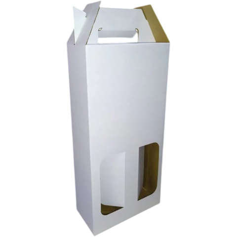 CAIXA DE PAPELÃO COM ALÇA P/ 2 VINHOS, CACHAÇAS, ESPUMANTES 16X8X33cm - COD: TB 2V BRANCO - comprar online