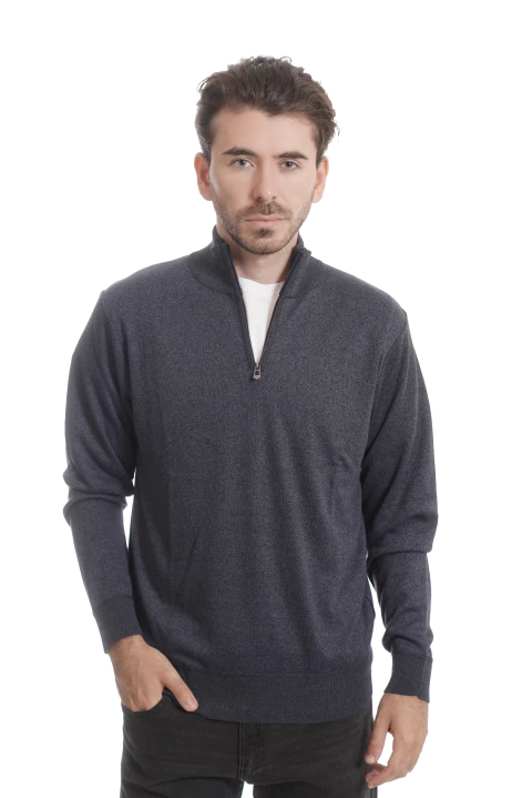 Sweater medio cierre colores melange MD58 Essentials - tienda online