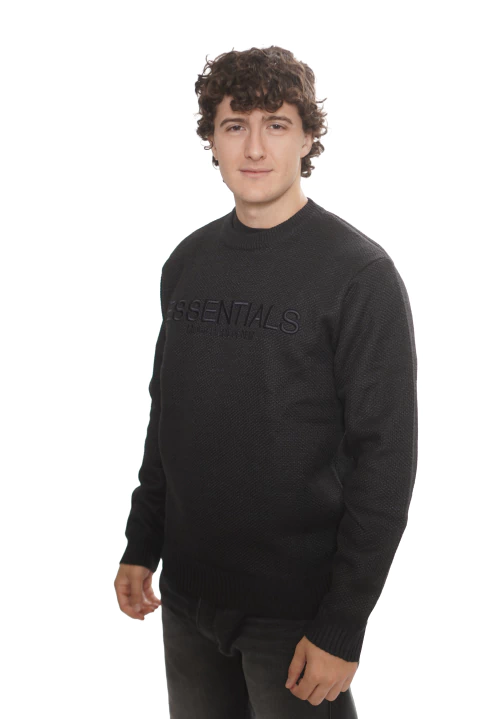 Sweater cuello redondo con piel Essentials MD58 Blue Denim - comprar online