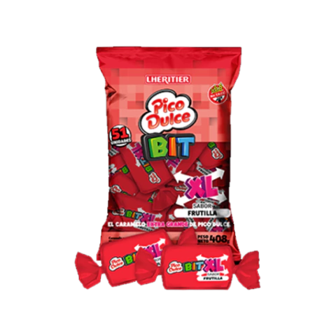 CARAMELOS MASTICABLES PICO DULCE BIT SABOR FRUTILLA ( SIN TACC ) - BOLSA X 408 GRAMOS -