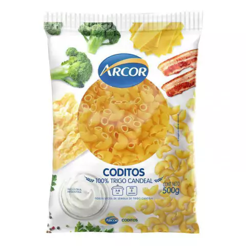 FIDEOS CODITOS DE ARCOR 100% TRIGO CANDEAL - PAQUETE X 500 GRAMOS -