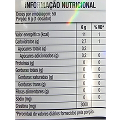 Tabela nutricional da Creatina em Pó Suplemento Alimentar Turbo Sabor Laranja Black Skull 300g.