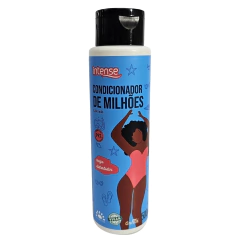 Frasco de condicionador de milhões da Intense Griffus, com rótulo azul e ilustração de mulher com cabelo cacheado.