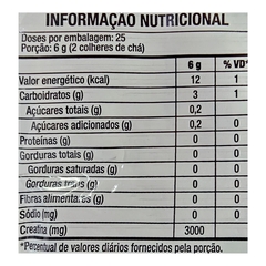 Informação nutricional da Creatina em Pó Turbo Sabor Laranja Black Skull, mostrando valores por porção de 6g.