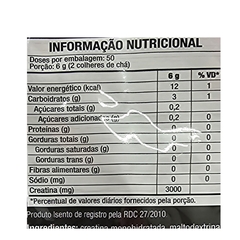 Informação nutricional da Creatina em Pó Turbo Sabor Laranja Black Skull, mostrando valores por porção.