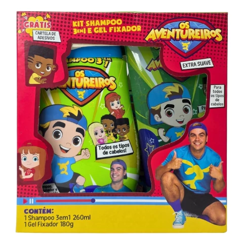 Kit Shampoo 3 em 1 Para Todos os tipos de Cabelos + Gel Fixador Os Aventureiros Luccas Neto Cia. da Natureza