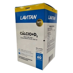 Caixa do suplemento alimentar Cálcio 600mg + D³ 200 UI da Lavitan Cimed, contendo 60 comprimidos.
