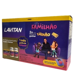 Caixa do Kit Familhão da Lavitan, promocional para saúde e beleza, contendo suplementos alimentares.
